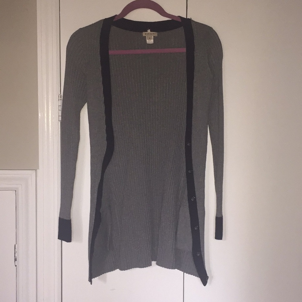 Gray and navy long cardigan